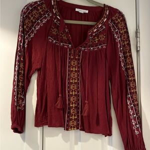 American Eagle Outfitters Red Embroidered Blouse